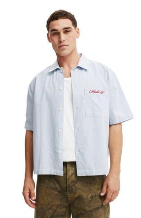 Cotton On Mens Ventura Short Sleeve Shirt in Blue Stripe Emb at Nordstrom, Size X-Small