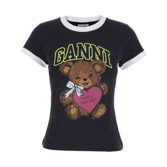 Ganni Dames, Tops, Zwart, Maat: XS Katoen