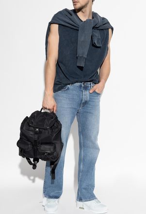 Off-white Top With A Printed Logo, Mens, Navy Blue