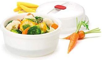 Tescoma 705010 Purity Microwave Vaporiera, Plastica, Bianco, Diametro 21 cm, Altezza 12.5 cm - Tescoma