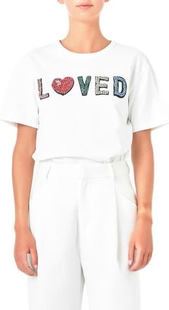 endless rose Loved Crystal Appliqu&eacute; T-Shirt in White at Nordstrom, Size X-Small