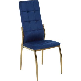Premier Housewares Interiors by Premier Dark Blue Velvet Dining Chair, Modern Dining Chair, Blue & Gold Velvet Upholstered Dining Chair for Home