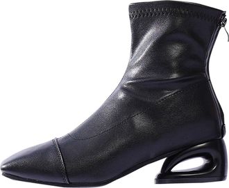 Generic Black Ladies Casual Winter Knee-High Boots Featuring Square Toe and Rear Zipper Design Special-Shaped Low Heel