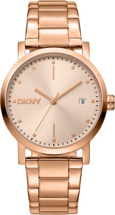 DKNY Women Watch, Rose Gold Color Case, Rose Gold Dial, Rose Gold Color Metal Bracelet, 3 Hands Date, 5 ATM