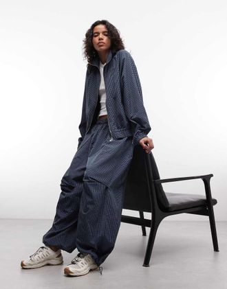 Collusion Joggers extra larghi in nylon a quadri in coordinato-Blu