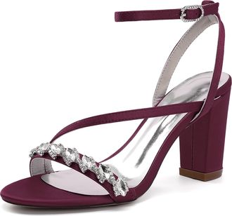 Generic Wedding Bridal Shoes Womens Heels Sandals Open Toe Fashion Chunky Heels Sandals Party Wedding Dress Shoe 8.5Cm,Burgundy,10 UK