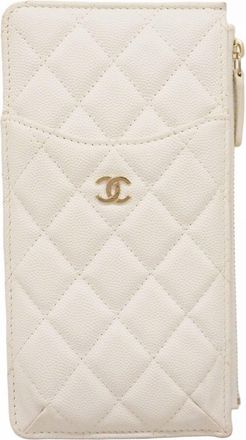 Chanel White Grained Calfskin Long Wallet (Bi-Fold) (Pre-Owned)