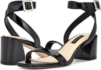 Nine West Milday 3 Sandals 5. Black Patent Square Toe Block Heel JZZ1266