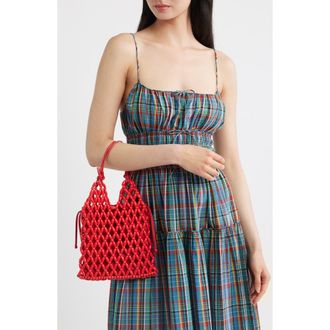 Staud Karla Wood Beaded Shoulder Bag in Red Rose at Nordstrom