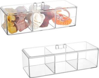 OEM Organizador De Maquillaje De Pl&aacute;stico De 2 Piezas, 9 X 3.5 X 3.1 Pulgadas, 3 Compartimentos, Organizador De Escritorio Para Hisopos De Algod&oacute;n