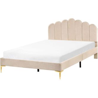 Beliani Letto matrimoniale 140 x 200 cm velluto EU con gambe in metallo testata e rete a doghe Beige Sauvian
