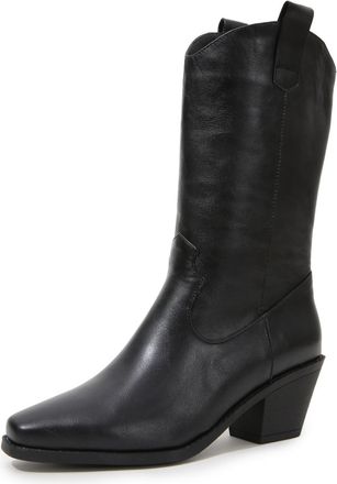 Generic Womens Western Pointed Toe Faux Leather Cowboy Mid Calf Boots Chunky Heel Stylish Comfortable Slip Resistant Wear Resistant For Fashion Party Daily,Bl