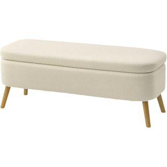 HOMCOM Panca Contenitore in Tessuto Teddy e Legno da 65L, 120x42x45 cm, Beige
