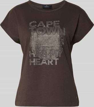 Monari Regular Fit T-Shirt mit Statement-Print in Dunkelbraun, Gr&ouml;&szlig;e 34