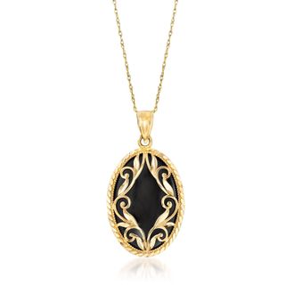 Ross-Simons Oval Black Onyx and 14kt Yellow Gold Pendant Necklace
