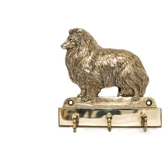 OEM Sheltie: Un Colgador De Llaves Con Un Perro, Un Soporte De Lat&oacute;n Para Accesorios Para Perros, Una Elegante Decoraci&oacute;n Para El Pasillo De Art-dog