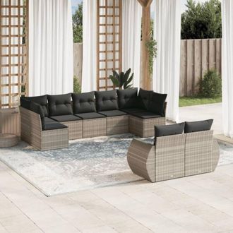 vidaXL Set Muebles Jard&iacute;n 9 Pzas Y Cojines Rat&aacute;n Sint&eacute;tico Gris Claro Vidaxl