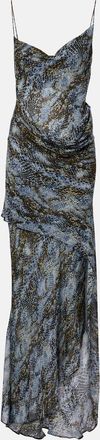CHRISTOPHER ESBER Snake-print draped silk maxi dress