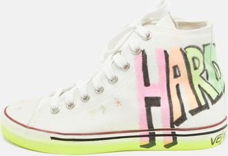 VETEMENTS White Canvas Printed Hard Core Happiness High Top Sneakers
