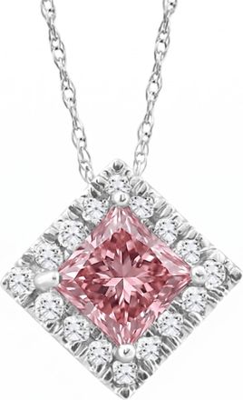 Pompeii3 Certified 1.60Ct Princess Pink Diamond Lab Grown Pendant White Gold 18 Necklace