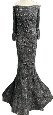 Jovani Three Quarter Sleeve Embellished Dress In Charcoal