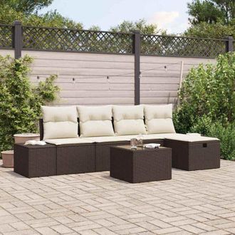 vidaXL Conjunto De Sof&aacute; De Jard&iacute;n 6 Pcs Marr&oacute;n 55 X 62 X 69 Cm Vidaxl