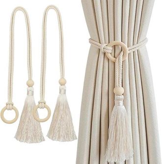 No Brand Sujetadores De Cortinas - Beige - Accesorios Para Cortinas - Cuerda De Algod&oacute;n - Sujetadores De Cortinas Fijos - Sujetadores De Cortinas Ajustables Co