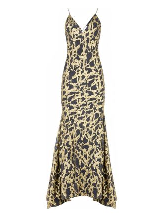 Nina Ricci marbled-motif silk maxi dress - women - Silk/Cupro - 34 - Black