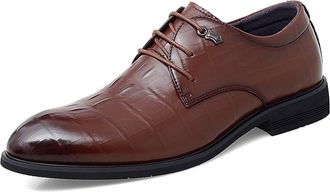 Generic Formal Shoes Dress Oxford for Men Lace Up Round Burnish Toe Crocodile Embossed Vegan Leather Low Top Anti-Slip Slip Resistant Block Heel Wedding(Brown