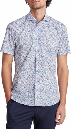 Emanuel Berg Marseille Floral Print Short Sleeve Shirt In Blue