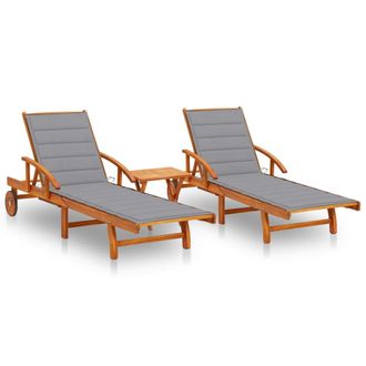 vidaXL Vidaxl - Tumbonas Con Mesa Y Cojines 2 Uds Madera Maciza De Acacia