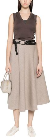 Brunello Cucinelli Brown Solid V Neck Top