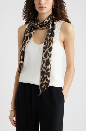 Nordstrom Floral Print Silk Skinny Scarf in Leopard at Nordstrom