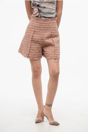 Balmain High-Waisted Tweed Shorts with Decorative Buttons size 40