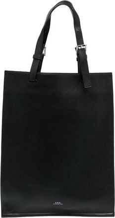 A.P.C. logo-print buckled tote bag - unisex - Polyurethane/Polyester/Cotton - OS - Black