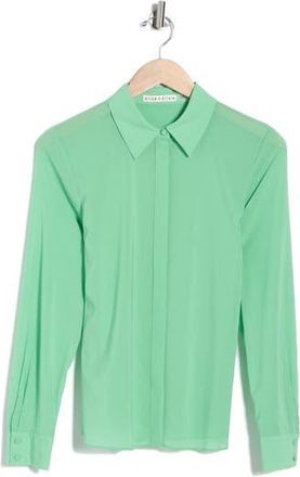 Alice & Olivia Willa Placket Silk Blend Top in Garden Green at Nordstrom Rack, Size X-Large