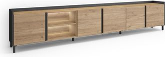 Skraut Home Skraut Home - Mueble Tv, Televisi&oacute;n, Muebles De Sal&oacute;n, Almacenaje, 309x35x61cm, Para Tv Hasta 80, Dise&ntilde;o Industrial, Led, Estilo Moderno, Roble Y Negr