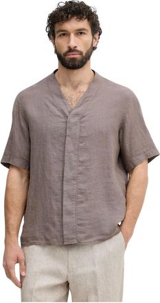 Benetton Regular Fit Shirt in Pure Linen - Heren - Overhemden - Bruin - Maat: 2XL Linnen