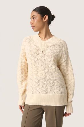 Soaked In Luxury Slmusling V-Neck Pointelle Knit Pullover in Whitecap Gray at Nordstrom, Size Xx-Large