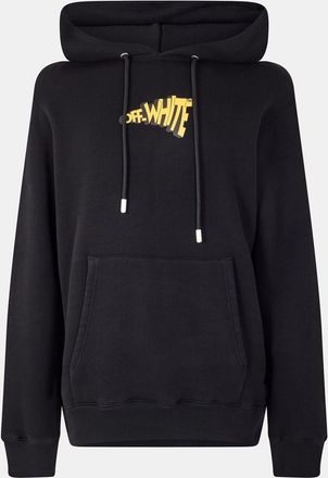 Off-white Mens Off White Slim Fit Lettering Hooded Sweatshirt in Black/Yellow - Size X-Small