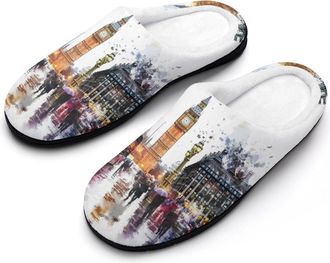 Generic London Street Watercolor Mens Slippers Memory Foam Winter Warm Sandals Slip On House Shoes Size 7-14