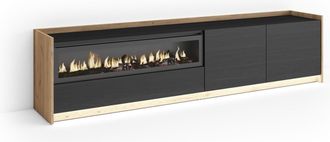 Skraut Home Skraut Home - Mueble Tv, Televisi&oacute;n, Muebles De Sal&oacute;n, Almacenaje, 207x37x50cm, Para Tv Hasta 80, Chimenea El&eacute;ctrica, Led, Estilo Moderno, Negro Y Rob