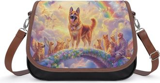 Generic German Shepherd Dog God Crossbody Bag Womens Handbag PU Message Bags Shoulder Purse with Adjustable Strap