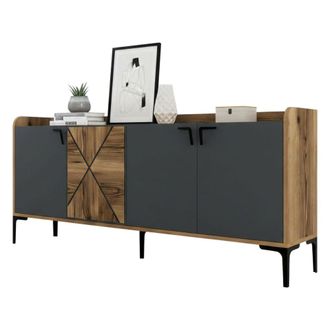 Dmora Aparador Dilici, Buf&eacute; De Sal&oacute;n, Aparador De Sal&oacute;n, Despensa De Cocina, 180x35h78 Cm, Nogal Y Antracita - Dmora