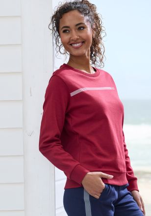 H.I.S Sweatshirt H.I.S, Damen, Gr. 32/34, rot, Interlock, Obermaterial: 60% Baumwolle, 40% Polyester, bedruckt, unifarben, Basic, bequem h&uuml;ftlang, Rundhals,