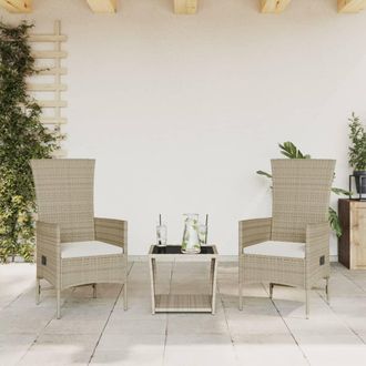 vidaXL Set Comedor De Jard&iacute;n 3 Pzas Con Cojines Rat&aacute;n Sint&eacute;tico Beige Vidaxl