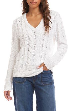 Karen Kane Cable Stitch V-Neck Cotton Sweater in Off White at Nordstrom, Size X-Small