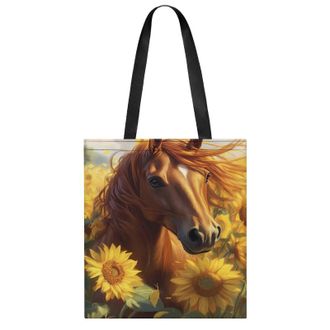 Generic Brown Horse with Sunflowers Womens Tote Casual Shopping Bag Lightweight Shoulder Bags Hobos Handbag for Work Travel Daily 35x40cm
