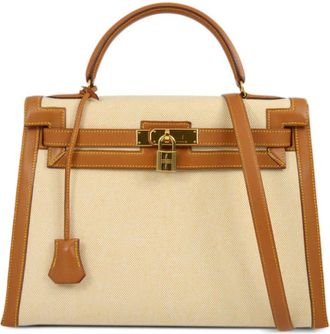 Hermès 1996 Kelly 32 Sellier two-way handbag - women - Calf Leather/Canvas - One Size - Neutrals
