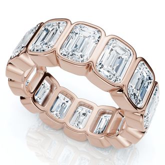 Pompeii3 8Ct Emerald Cut Bezel Diamond Eternity Band 14k Gold/Pt Wedding Ring Lab Grown